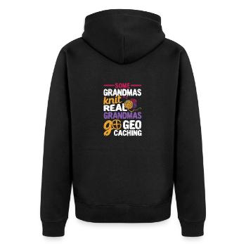 Manche Omas stricken Echte Omas gehen Geocaching - Unisex Premium Bio Zip Hoodie - Schwarz - Hinten - Nico (187cm)