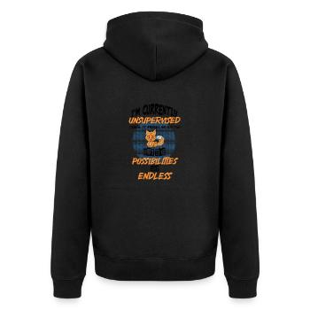 I am currently unsupervised 1 - Unisex Premium Bio Zip Hoodie - Schwarz - Hinten - Nico (187cm)