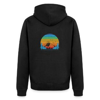 Outdoor Sonnenuntergang Berge Wald Geocaching - Unisex Premium Bio Zip Hoodie - Schwarz - Hinten - Nico (187cm)