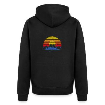Outdoor Sonnenuntergang Berge Wald Geocaching - Unisex Premium Bio Zip Hoodie - Schwarz - Hinten - Nico (187cm)