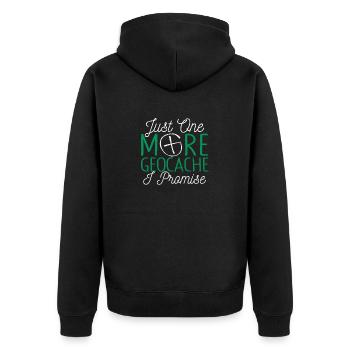 Nur noch ein Geocache verspreche ich Lustiges - Unisex Premium Bio Zip Hoodie - Schwarz - Hinten - Nico (187cm)