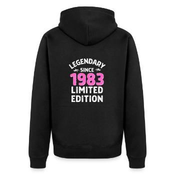 Geboren 1983, Legende seitdem - Unisex Premium Bio Zip Hoodie - Schwarz - Hinten - Nico (187cm)