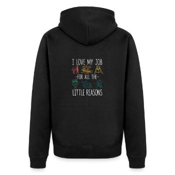 Ich liebe meinen Job für alle die kleinen Gründe - Unisex Premium Bio Zip Hoodie - Schwarz - Hinten - Nico (187cm)