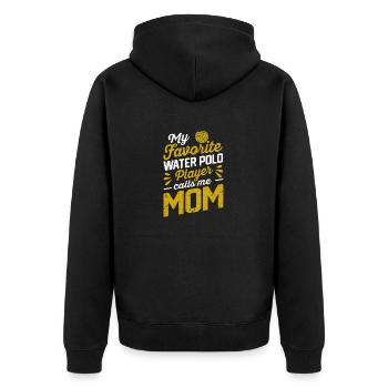 Mein Lieblingswasserballspieler nennt mich Mama - Unisex Premium Bio Zip Hoodie - Schwarz - Hinten - Nico (187cm)