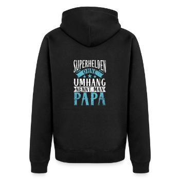 Superhelden ohne Umhang nennt man Papa Design - Unisex Premium Bio Zip Hoodie - Schwarz - Hinten - Nico (187cm)
