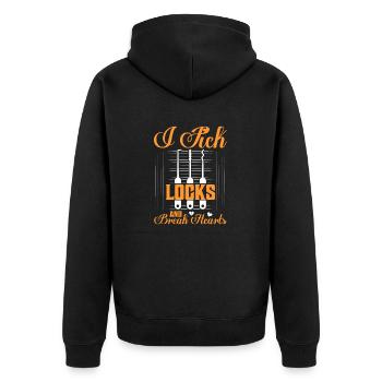 I Pick Locks And Break Hearts Locksmith Lockpicker - Unisex Premium Bio Zip Hoodie - Schwarz - Hinten - Nico (187cm)