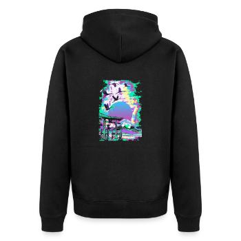 Japanese Woodblock Landscape Vaporwave Aesthetic - Unisex Premium Organic Zip Hoodie - black - Back - Nico (187cm)