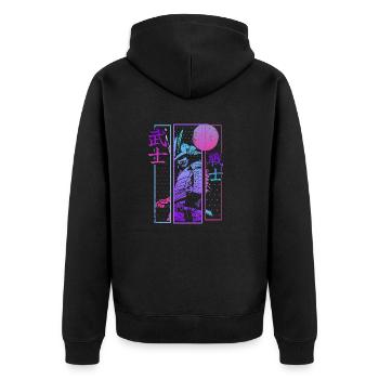 Samurai Warrior Vaporwave Japanische Ästhetik - Unisex Premium Bio Zip Hoodie - Schwarz - Hinten - Nico (187cm)