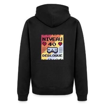 cadeau humour geek gamer goodies 40 ans - Veste à capuche bio Premium Unisexe - noir - Dos - Nico (187cm)