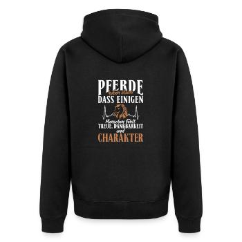 Pferde haben Treue, Dankbarkeit und Charakter - Unisex Premium Bio Zip Hoodie - Schwarz - Hinten - Nico (187cm)