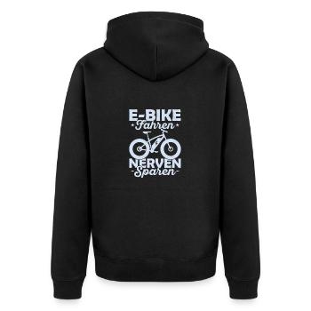 E-Bike Fahren Nerven Sparen Elektrofahrrad EBike - Unisex Premium Bio Zip Hoodie - Schwarz - Hinten - Nico (187cm)