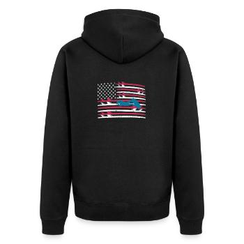 Vintage Surfboard USA Flagge Surfen Wake Surf - Unisex Premium Bio Zip Hoodie - Schwarz - Hinten - Nico (187cm)