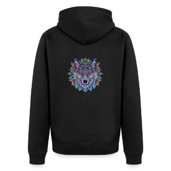 Geometrisches Wolf Mandala ColorFull - Unisex Premium Bio Zip Hoodie - Schwarz - Hinten - Nico (187cm)