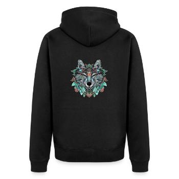 Mandala Geometrischer Wolf ColorFull - Unisex Premium Bio Zip Hoodie - Schwarz - Hinten - Nico (187cm)