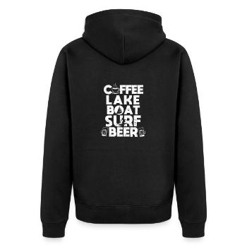 Kaffee See Boot Surf Bier Lustig Wake Surfer Wake - Unisex Premium Bio Zip Hoodie - Schwarz - Hinten - Nico (187cm)