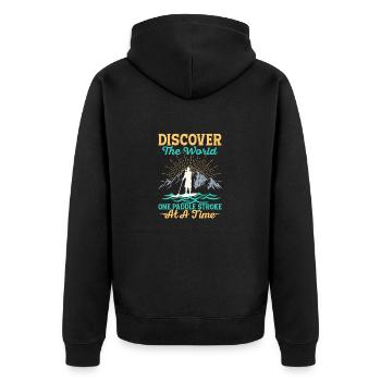 Discover The World Stand Up Paddling Board - Unisex Premium Bio Zip Hoodie - Schwarz - Hinten - Nico (187cm)