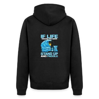If Life Knocks You Down Stand Up And Paddle SUP Bo - Unisex Premium Bio Zip Hoodie - Schwarz - Hinten - Nico (187cm)
