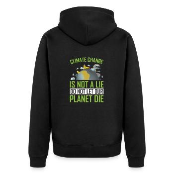 Climate Change Is Not a Lie ! - Unisex Premium Bio Zip Hoodie - Schwarz - Hinten - Nico (187cm)
