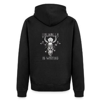 Valhalla is waiting - Unisex Premium Organic Zip Hoodie - black - Back - Nico (187cm)
