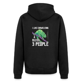 I Like Chameleons & Maybe 3 People Reptile Lizard - Unisex Premium Bio Zip Hoodie - Schwarz - Hinten - Nico (187cm)