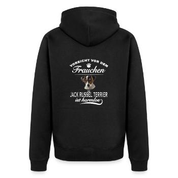 Vorsicht vor dem Frauchen - Jack Russel Terrier - Unisex Premium Bio Zip Hoodie - Schwarz - Hinten - Nico (187cm)