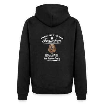 Vorsicht vor dem Frauchen - Hovawart ist harmlos - Unisex Premium Bio Zip Hoodie - Schwarz - Hinten - Nico (187cm)