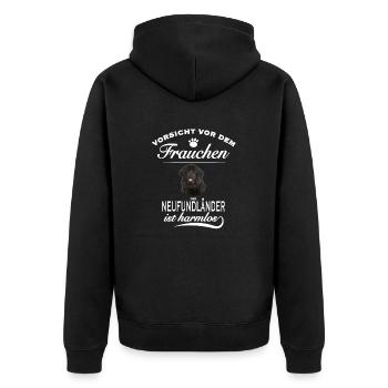 Vorsicht vor dem Frauchen - Neufundländer harmlos. - Unisex Premium Bio Zip Hoodie - Schwarz - Hinten - Nico (187cm)