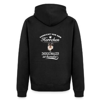 Vorsicht vor dem Herrchen, Zwergschnauzer - Unisex Premium Bio Zip Hoodie - Schwarz - Hinten - Nico (187cm)