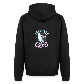 Lacrosse Girl Lacrosse Woman Player - Unisex Premium Bio Zip Hoodie - Schwarz - Hinten - Nico (187cm)