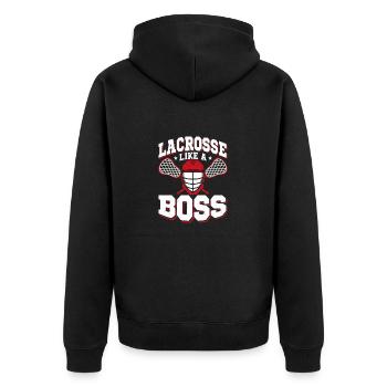 Lacrosse Like A Player Team - Unisex Premium Bio Zip Hoodie - Schwarz - Hinten - Nico (187cm)