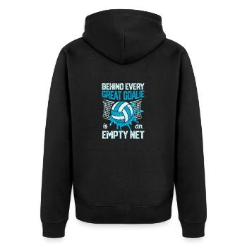 Hinter jedem guten Torwart steht ein leeres Netz - Unisex Premium Bio Zip Hoodie - Schwarz - Hinten - Nico (187cm)