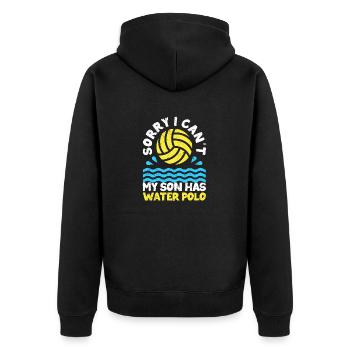 Tut mir leid, dass ich nicht kann, mein Sohn hat - Unisex Premium Bio Zip Hoodie - Schwarz - Hinten - Nico (187cm)