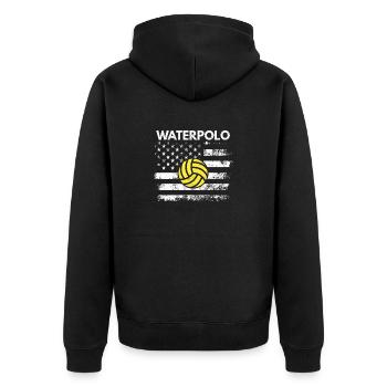 Vintage American USA Flagge Wasserball Cool Schwim - Unisex Premium Bio Zip Hoodie - Schwarz - Hinten - Nico (187cm)