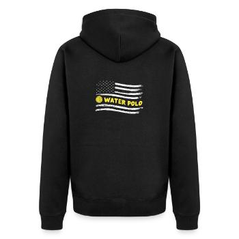 Vintage American USA Flagge Wasserball Cool Schwim - Unisex Premium Bio Zip Hoodie - Schwarz - Hinten - Nico (187cm)