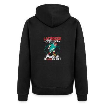 Lacrosse Player Have A Relaxed Life Lifestyle Team - Unisex Premium Bio Zip Hoodie - Schwarz - Hinten - Nico (187cm)