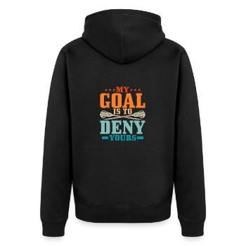 My Goal Is To Deny Yours Lacrosse Player - Unisex Premium Bio Zip Hoodie - Schwarz - Hinten - Nico (187cm)