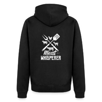 Meat Whisperer Grilling BBQ Smoker - Unisex Premium Bio Zip Hoodie - Schwarz - Hinten - Nico (187cm)
