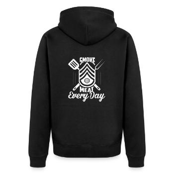 Smoke Meat Every Day Grilling BBQ Smoker - Unisex Premium Bio Zip Hoodie - Schwarz - Hinten - Nico (187cm)