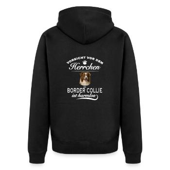 Vorsicht vor dem Herrchen - Border Collie - Unisex Premium Bio Zip Hoodie - Schwarz - Hinten - Nico (187cm)