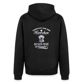 Vorsicht vor dem Herrchen - Bichon Frisé harmlos - Unisex Premium Bio Zip Hoodie - Schwarz - Hinten - Nico (187cm)