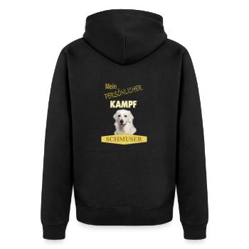 Mein persönlicher Kampfschmuser - Kuvasz - Unisex Premium Bio Zip Hoodie - Schwarz - Hinten - Nico (187cm)