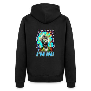 Ich bin dabei! - Unisex Premium Bio Zip Hoodie - Schwarz - Hinten - Nico (187cm)