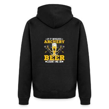 If It Involves Archery & Beer Count Me In Bow Targ - Unisex Premium Bio Zip Hoodie - Schwarz - Hinten - Nico (187cm)