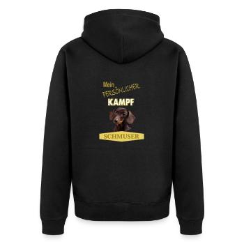 Mein persönlicher Kampfschmuser - Dackel - Unisex Premium Bio Zip Hoodie - Schwarz - Hinten - Nico (187cm)