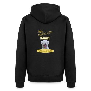 Mein persönlicher Kampfschmuser - Bichon Frisé - Unisex Premium Bio Zip Hoodie - Schwarz - Hinten - Nico (187cm)