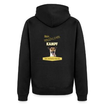 Mein persönlicher Kampfschmuser - Foxterrier - Unisex Premium Bio Zip Hoodie - Schwarz - Hinten - Nico (187cm)