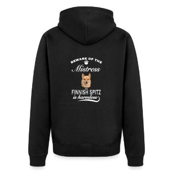 Beware of the mistress, harmless Finnischer Spitz - Unisex Premium Bio Zip Hoodie - Schwarz - Hinten - Nico (187cm)