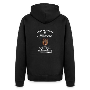 Beware of the mistress, harmless Schäferhund - Unisex Premium Bio Zip Hoodie - Schwarz - Hinten - Nico (187cm)