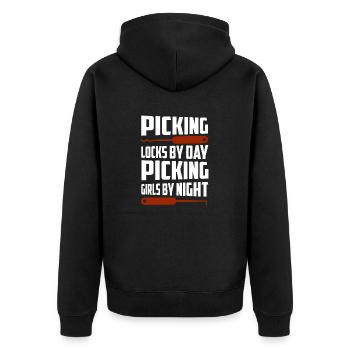 Picking Locks By Day Picking Girls By Night Locksm - Unisex Premium Bio Zip Hoodie - Schwarz - Hinten - Nico (187cm)