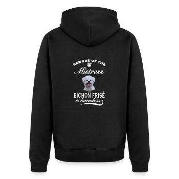Beware of the mistress, harmless Bichon Frisé - Unisex Premium Bio Zip Hoodie - Schwarz - Hinten - Nico (187cm)
